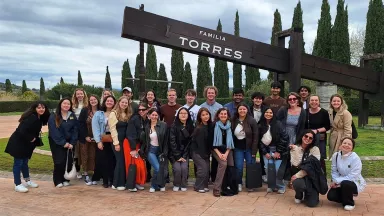 LeBow undergraduate students and their professor at Familia Torres winery in Barcelona, Spain