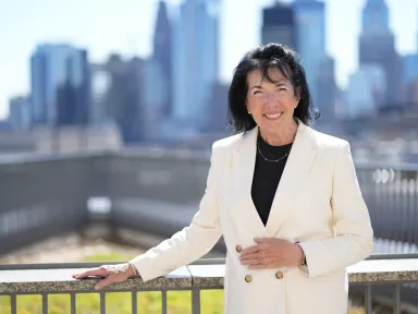 Janet Rizzuto standing outside of LeBow Hall.